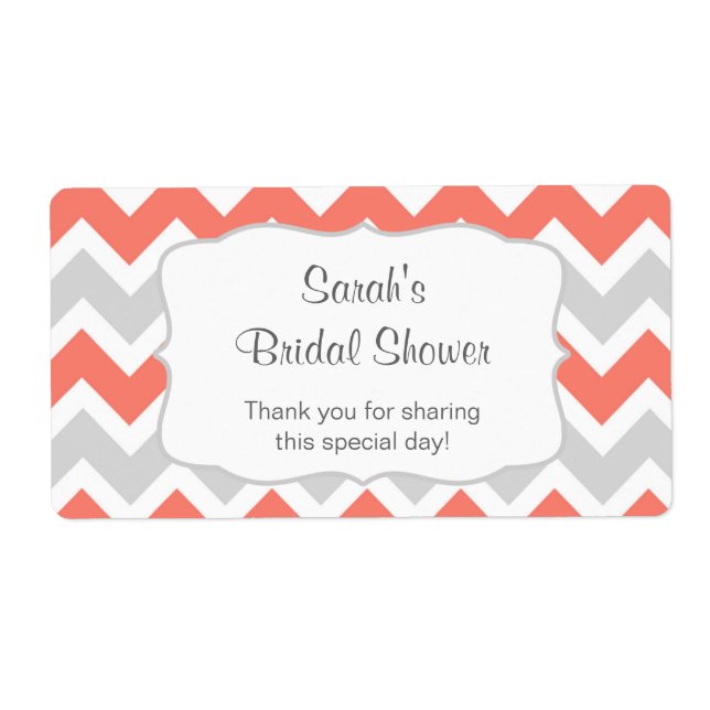 Salmon Chevron Water Bottle or favour - u customis (Front)