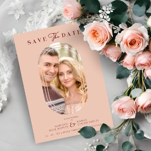 Salmon Color Arch Effect Minimalist Photo Save The Date