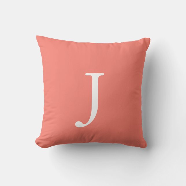 Salmon coloured monogram throw pillow (Front)