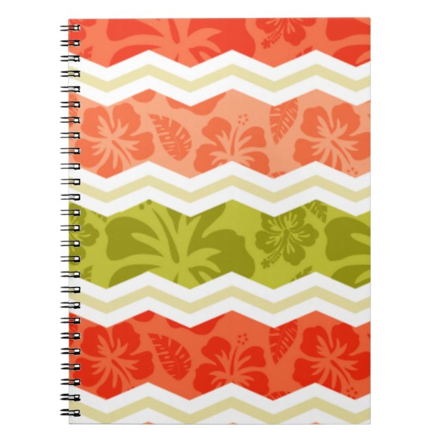Salmon, Coral, Orange, and Green Tropical Pattern Notebook (Front)