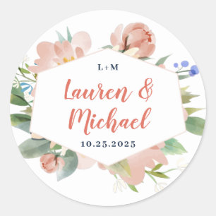 Salmon Coral Red Wildflower Spring Floral Wedding Classic Round Sticker