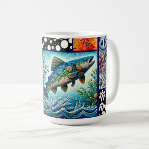 Salmon Crazy Quilt Floral Whimsical Colourful Coffee Mug
