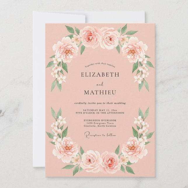 Salmon Delicate Spring Floral Wedding Invitation (Front)