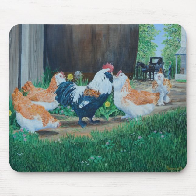 Salmon Favorelle chickens/ Amish buggy Mouse Mat (Front)