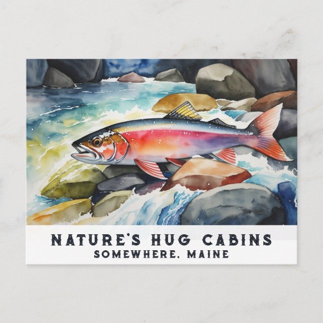 *~* Salmon Fish Rocks AP49 Art Painting Maine Holiday Postcard (Front)