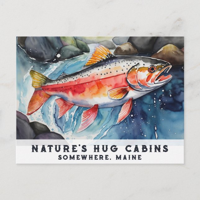 *~* Salmon Fish Swimming AP49 Painting Maine Holiday Postcard (Front)