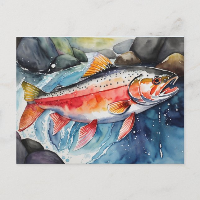 *~* Salmon Fish Swimming  Men Gift AP49 Holiday Postcard (Front)