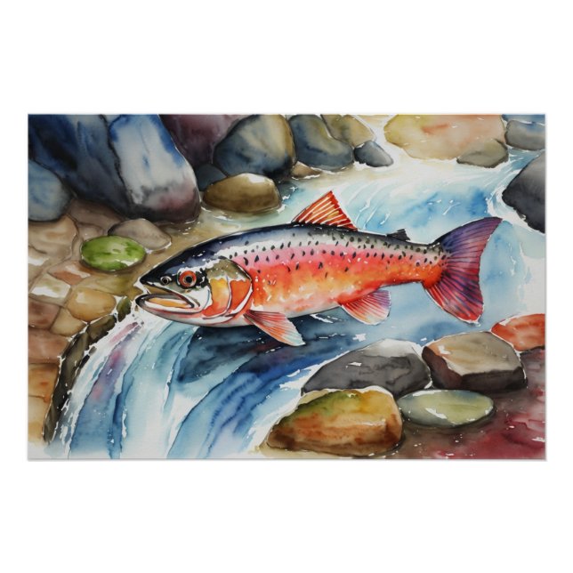 *~* Salmon Fish Swimming River Water AP49 Poster (Front)