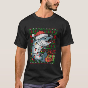 Salmon Fish Xmas Lights Ugly Santa Hat Salmon Fish T-Shirt