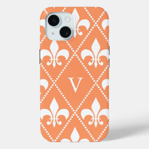 Salmon Fleur de Lis w/ monogram iPhone 15 Case