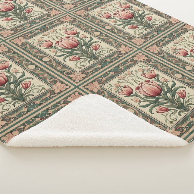 Salmon flourish and emerald green ornament  sherpa blanket (3/4)