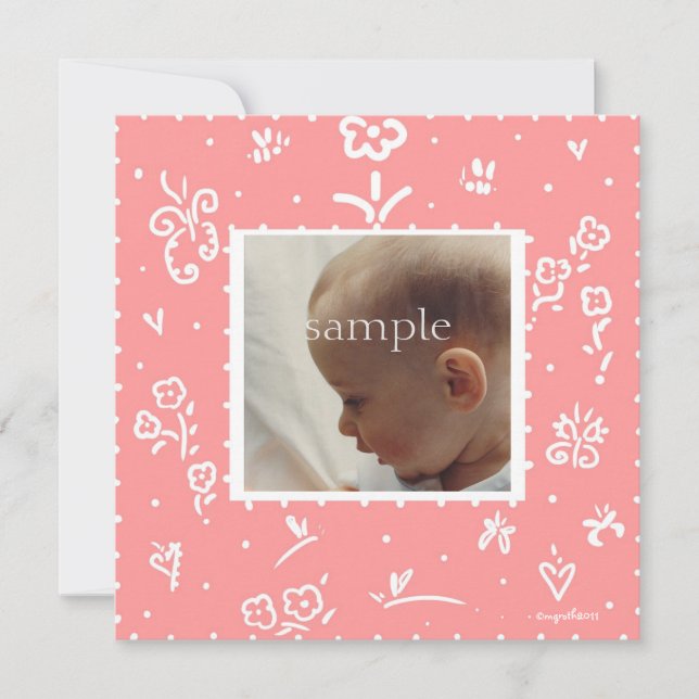 Salmon Flower Birth Announcement (Front)