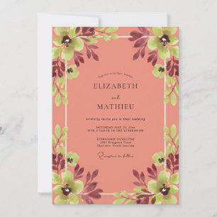 Salmon Foliage Burgundy Eucalyptus Wedding Invitation