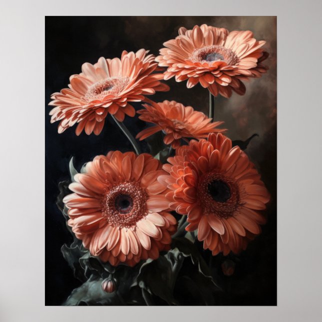 Salmon Gerbera Daisy Flowers Art Print Poster (Front)