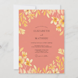 Salmon Gold Leaf Wedding Invitation