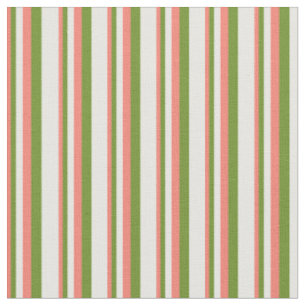 Salmon, Green & White Coloured Pattern of Stripes Fabric