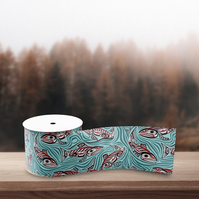 Salmon Haida Art Spirit Pacific Northwest Native Grosgrain Ribbon (Creator Uploaded)