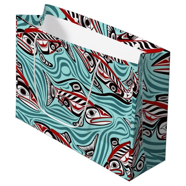 Salmon Haida Art Spirit Pacific Northwest Native Large Gift Bag (Front Angled)