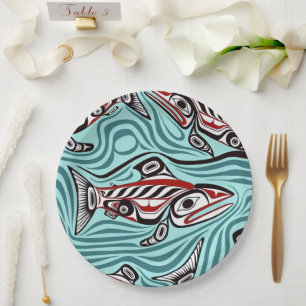 Salmon Haida Art Spirit Pacific Northwest Native Paper Plate