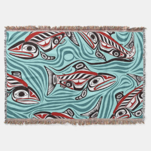Salmon Haida Art Spirit Pacific Northwest Native Throw Blanket