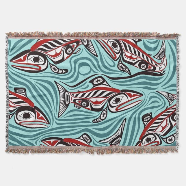 Salmon Haida Art Spirit Pacific Northwest Native Throw Blanket (Front)