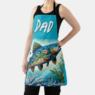 Salmon Jumping Mosaic Floral Blue Green Peach Apron
