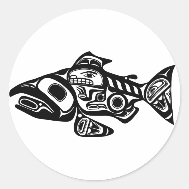 Salmon Native American Design Classic Round Sticker (Front)