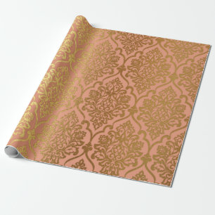 Salmon Pastel Damask Royal Golden Foil Wrapping Paper