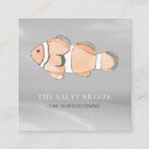 *~* Salmon Peach Fish Beach Silver Sand Sea Dining Square Business Card