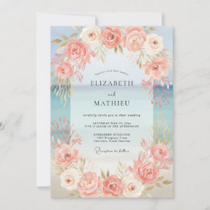 Salmon Peony Painted Wedding Invitation