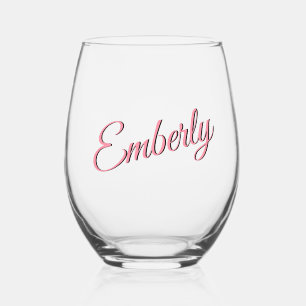 Salmon Pink 3D Minimalist Handwritten Name Stemless Wine Glass