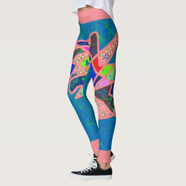 Salmon pink and blue design with mixed colours leggings (Left)