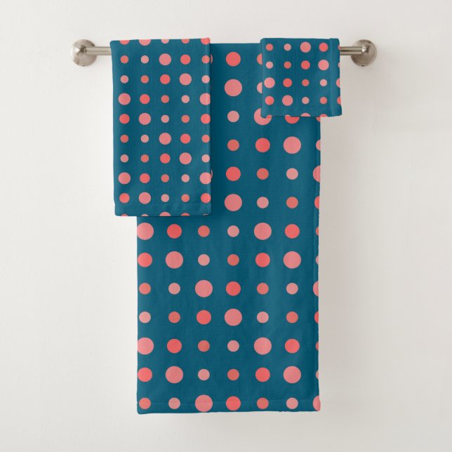 Salmon, Pink and Blue dots Bath Towel Set (Insitu)