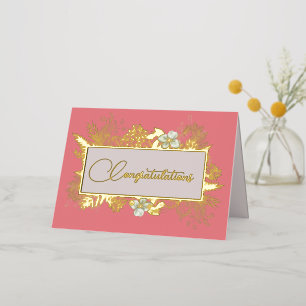 Salmon Pink and Gold Floral Wedding Foil Greeting Card