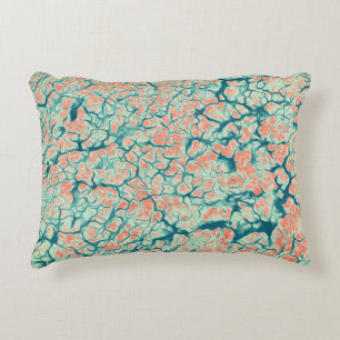 Salmon Pink and Teal Blue Abstract Nature Pattern Decorative Cushion