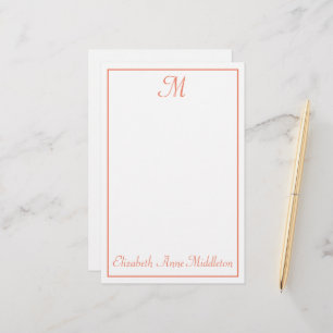 Salmon Pink and White Monogram Stationery
