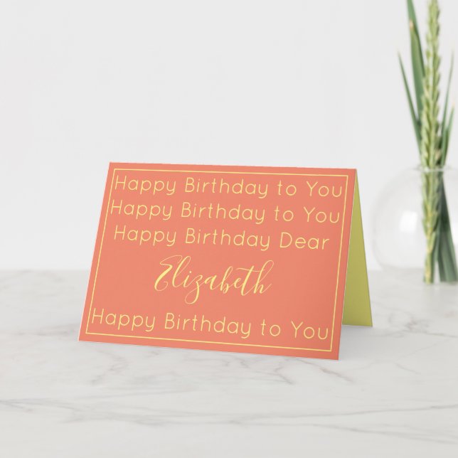 Salmon Pink and Yellow Birthday Song Card (Front)