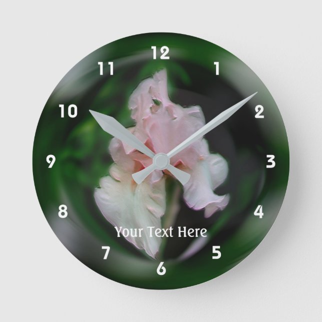 Salmon Pink Bearded Iris Flower Art Round Clock (Front)