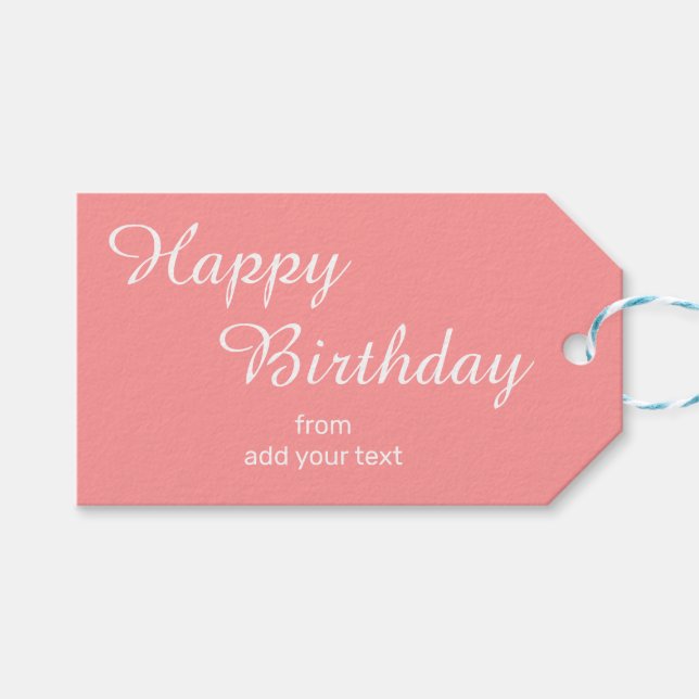 Salmon Pink Birthday Gift Tags (Front (Horizontal))