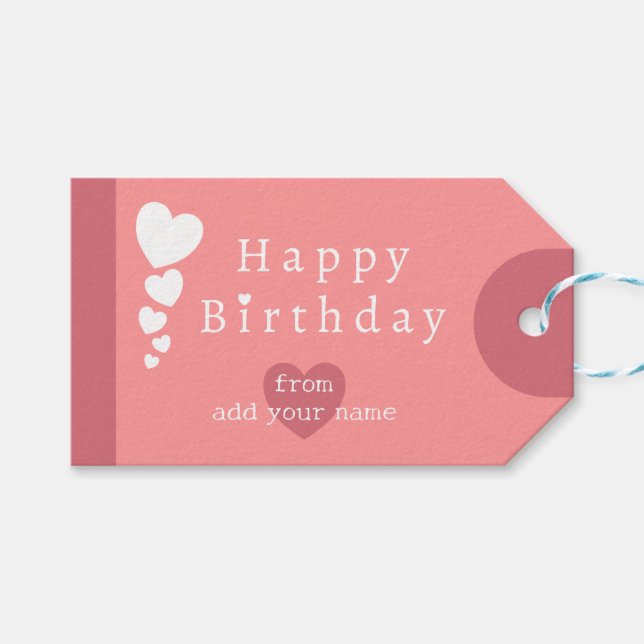 Salmon Pink Birthday Hearts Gift Tags (Front (Horizontal))