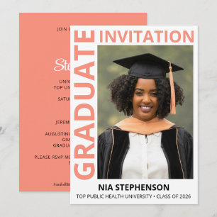 Salmon Pink Class of 2026 Photo Graduation Party Invitation
