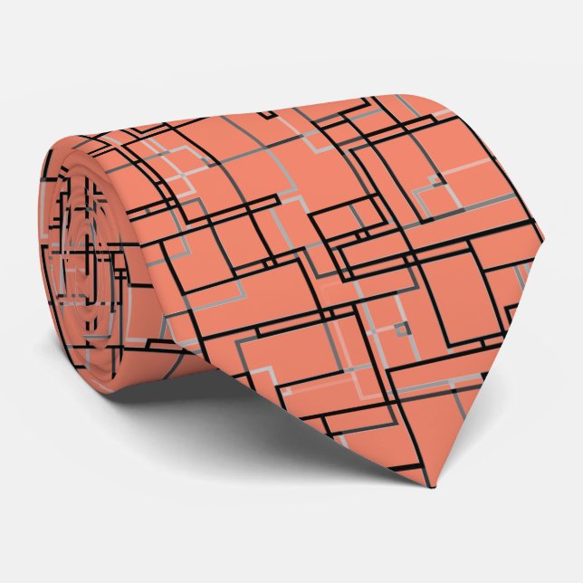 Salmon Pink Cool Trendy Modern Pattern Tie (Rolled)