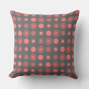 Salmon, pink dots on Grey Cushion