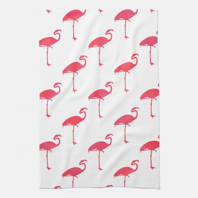Salmon Pink Flamingo Watercolor Tropical Flamingos Tea Towel (Vertical)