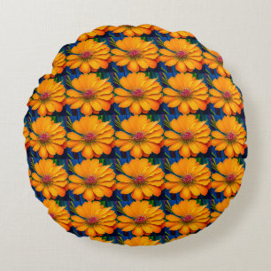 Salmon Pink Floral Pattern Round Cushion