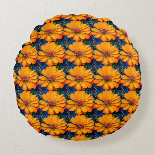 Salmon Pink Floral Pattern Round Cushion (Front)