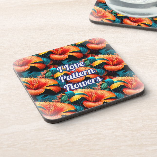 Salmon Pink Flowers Pattern Coaster (Left Side)