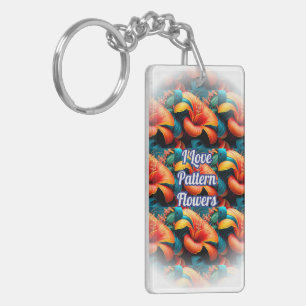 Salmon Pink Flowers Pattern Key Ring