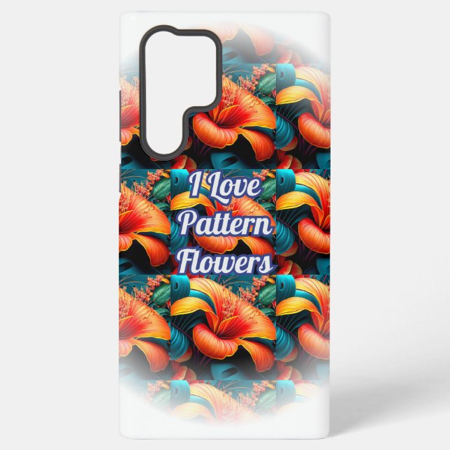 Salmon Pink Flowers Pattern Samsung Galaxy S22 Ultra Case (Back)
