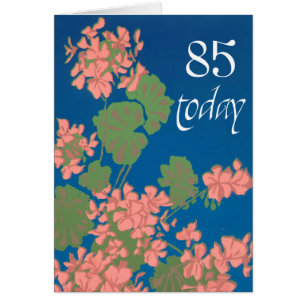 Salmon Pink Geraniums on Deep Blue, 85th Birthday